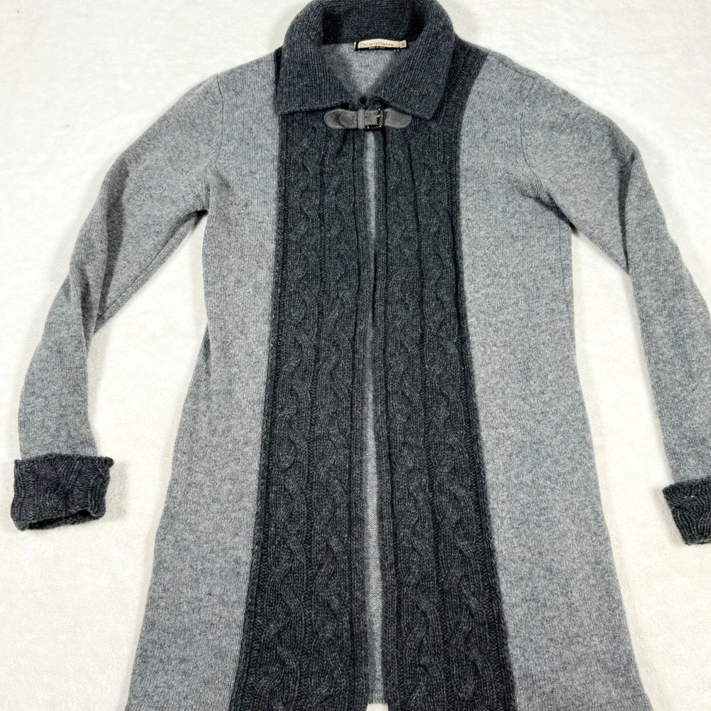 Chiaramente Italy Wool Blend Cable Knit Buckle‎ Cardigan Sweater Grey Womens S